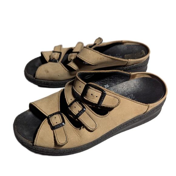 Birkenstock Tatami Beige Leather 3 Strap Florida Slide Sandals 36 5 Narrow - Picture 6 of 6